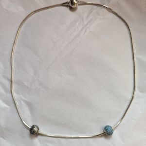 Authentic Pandora sterling silver "essence" necklace with 2 charms